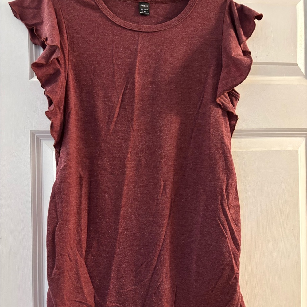 SHEIN Ruffle Sleeve Top‎ - Deep Red